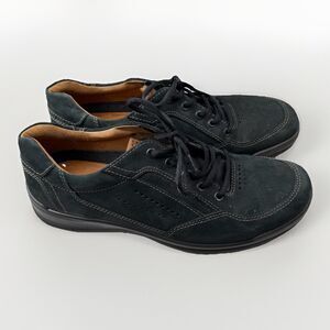 Ecco Mens Remote Sneaker Oxford Size 44 Black Leather Lace Up Casual Work Shoe